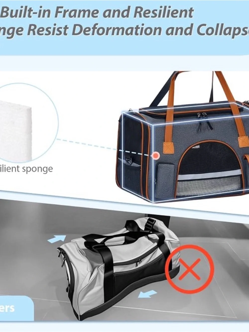 Stylish Gray & Brown Pet Carrier Tote - Comfortable Travel Bag for Dogs